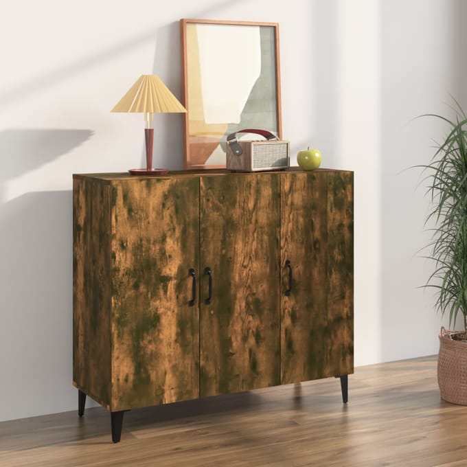 vidaXL - Dressoir - 90x34x80 - cm - bewerkt - hout - gerookt - eikenkleurig