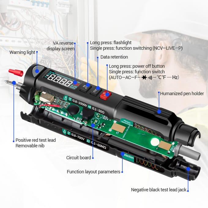 ANENG Pen Multimeter 6000 Counts Digitale Multimeter Meter Tester met LCD-scherm Achtergrondverlichting A3008 With Phase Sequence