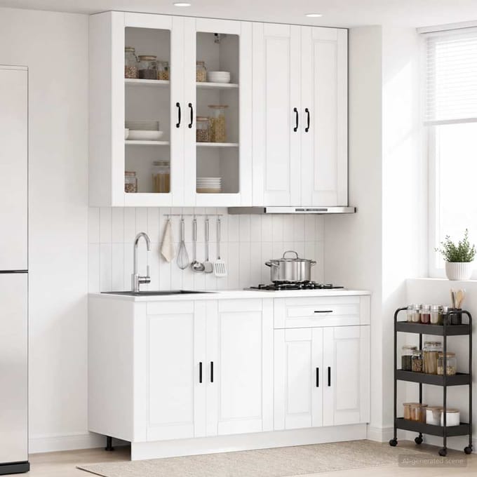 vidaXL - Keukenblok - PORTO - 4 - st - Wit - Bewerkt - hout