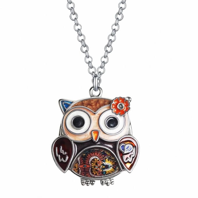 Ketting- Uil- Bruin- Emaille- 45 cm- Zilverkleur- Metaal - Charme Bijoux