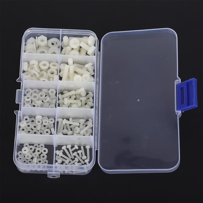 270 stuks doos M2M2.5M3M4M5 Nylon Schroef Moer Ring Assortiment Kit Hardware Bevestigingsmiddelen Wit