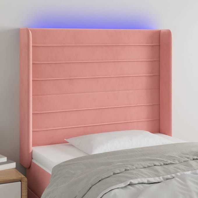 vidaXL - Hoofdbord - LED - 83x16x118/128 - cm - fluweel - roze