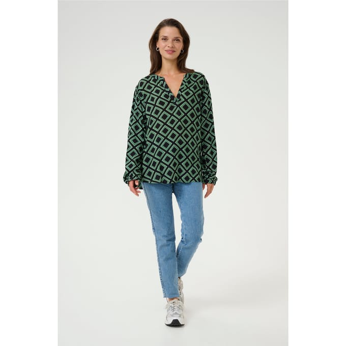 Blouse met lange mouwen Regular fit Black Deep/Green Geometric black green