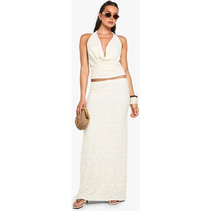 boohoo Dames Florale jacquard column maxi-rok | Cream | Maat: 12