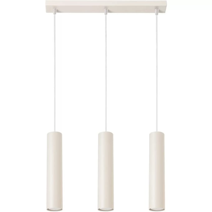 Hanglamp LAGOS 3L met 3 cilindrische kappen op een rij - Sollux Lighting - IP20 - Beige staal behuizing - 45 x 6 x 98 cm - 3 x GU10 LED, exclusief lichtbron - 3 x 10 W - Industriële hanglamp voor gang, hal en woonkamer