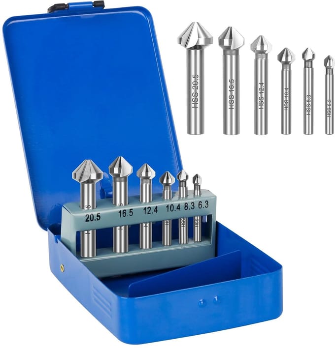 Countersink set - 6-piece - drill bit HSS - Ø 6.3-20.5 mm - 90° - cone - deburring - DIN 335-C - in metal box