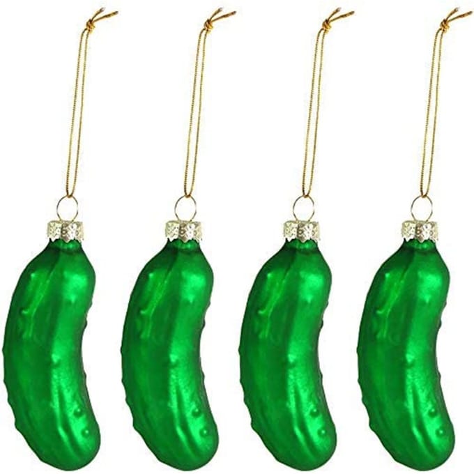 4 STUKS Kerst Komkommer Hanger met Lanyard Schattige Glazen Komkommer Hangende Ornamenten Kerstboom green