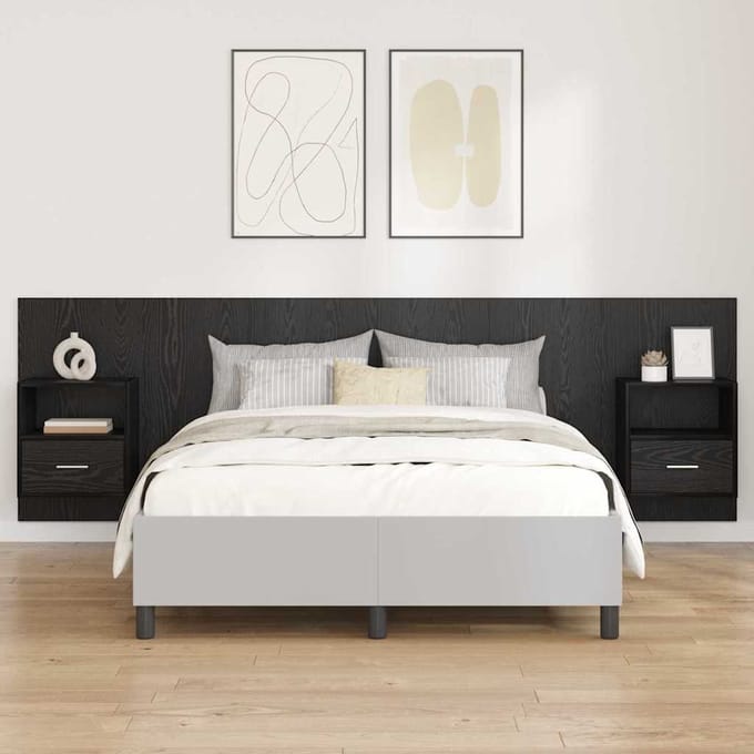 vidaXL - Hoofdeinde - Met - Kast - 3 - st - Zwart - Eiken - Bewerkt - hout