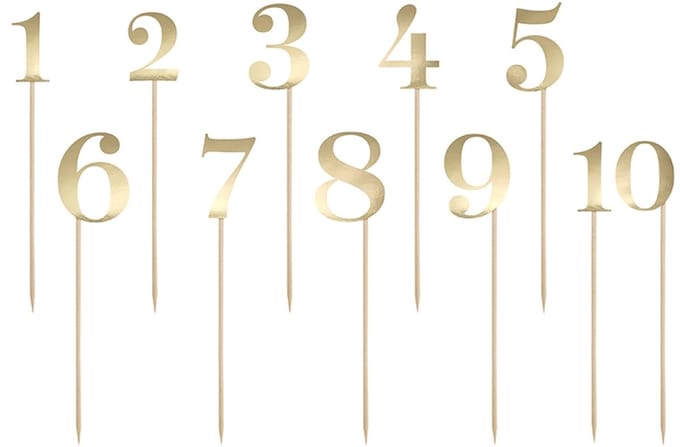 PartyDeco Cake Toppers Tafelnummer Goud set/11