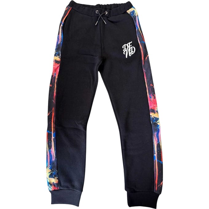 DFND London Kinderen Abstracte Slim Joggers (Zwart/Multi-kleur)