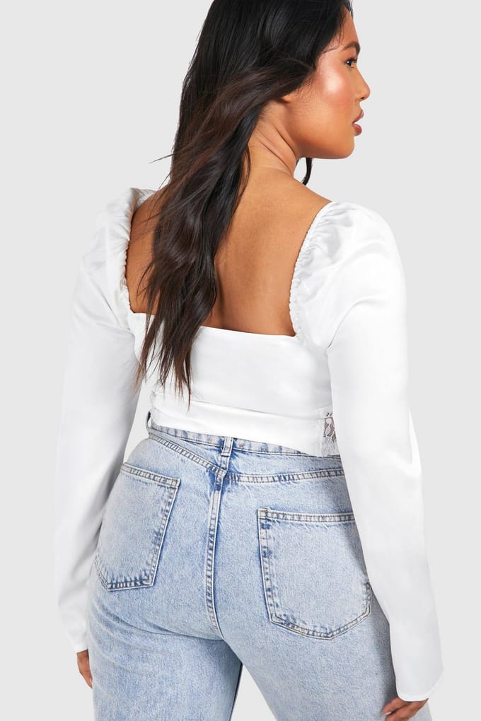 boohoo Dames Plus Corset Top met Kantinzet | Wit | Maat: 56