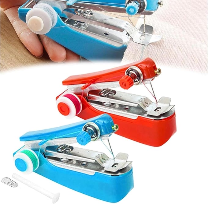 Mini Naaimachine - Handmachine - Kleding Repareren - Compact Draagbaar - 10x10x10mm - Rood Blauw