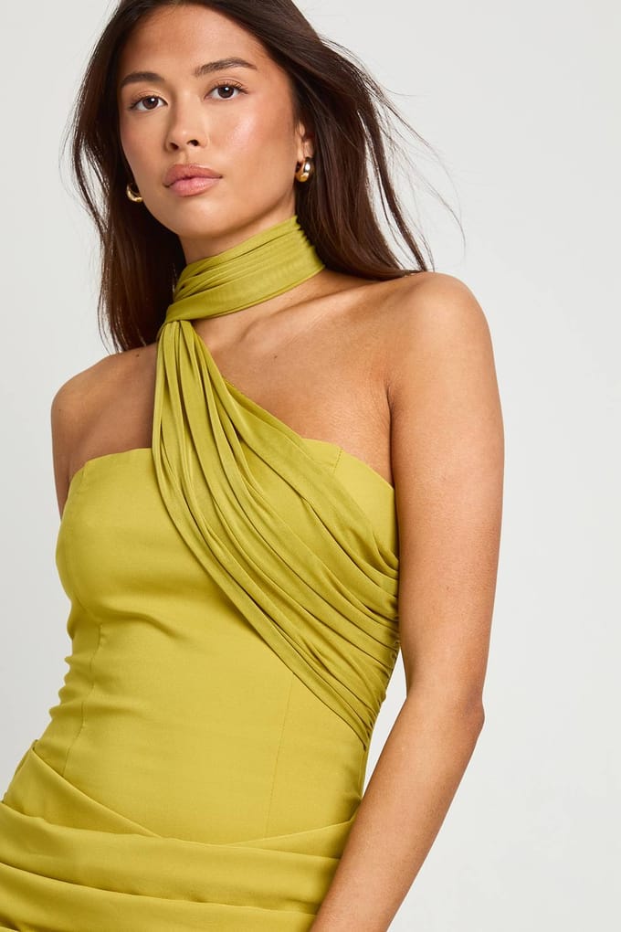 boohoo Dames Gedrapeerde mini-jurk in een mix van meshstoffen | Chartreuse | Maat: 12