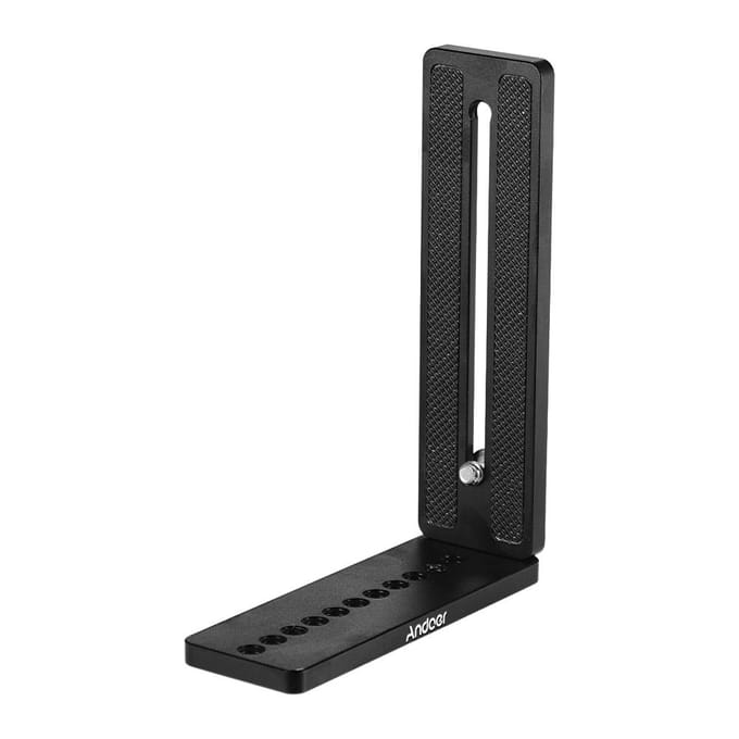 Universele L-vormige aluminium plaatbeugel voor camerahouder met 1/4 inch schroef zwart