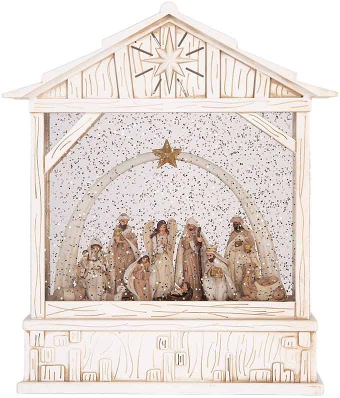 Clayre & Eef Kerstdecoratie met LED-verlichting en muziek 22x7x25 cm / 3xAA Wit Kunststof