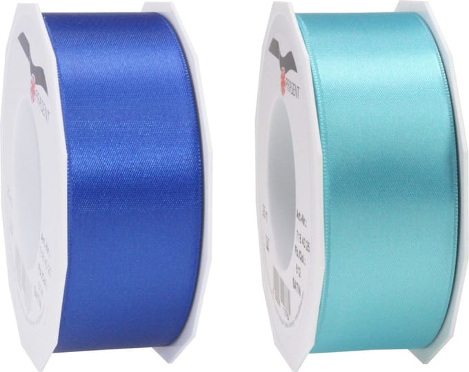 Glorex hobby - Satijn cadeau inpak deco sierlint - 2 tinten blauw - 25 meter x 4 cm