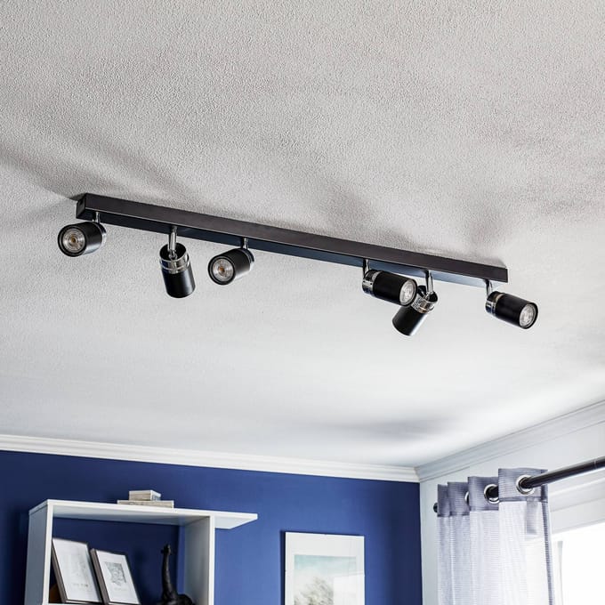 Luminex Plafondspot Rondo zwart/chroom, 6-lamps