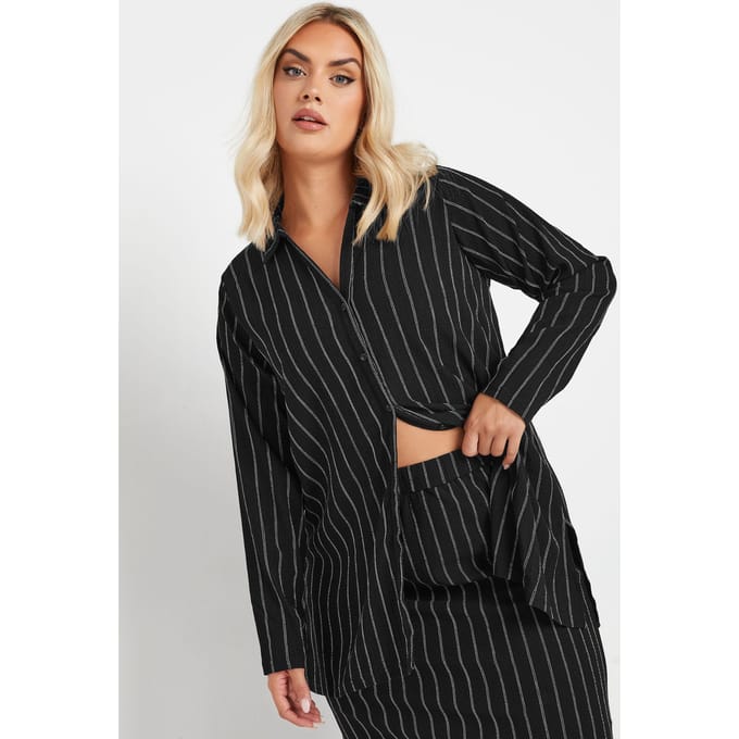 Yours Overhemd Met Krijtstreep En Textuur In Zwart Size 44