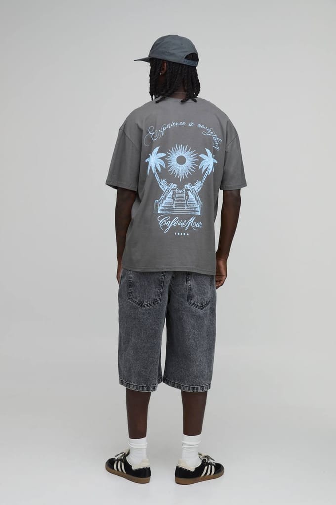 Oversized T-shirt Met Cafe Del Mar Palmboom Licentie Print | Charcoal | Size Medium