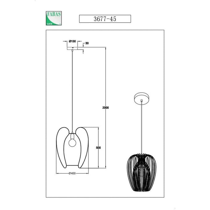Fabas Luce Hanglamp Camp, Ø 40 cm, zwart, draadkorf