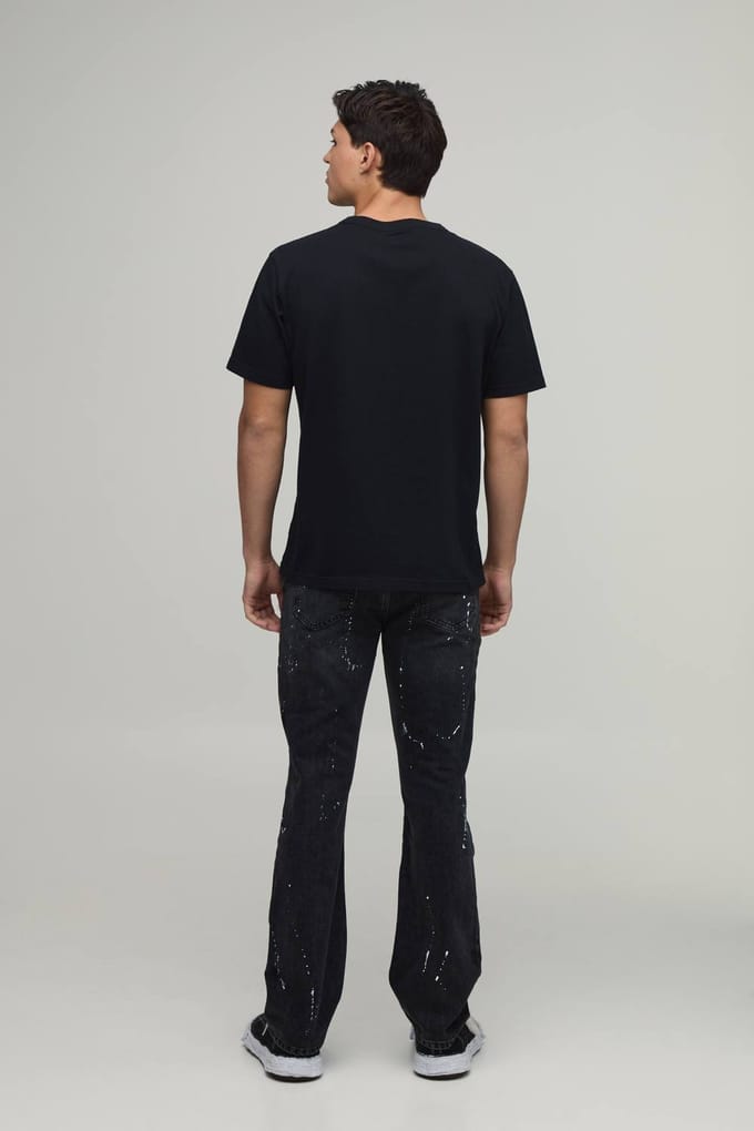 Gescheurde Knie Verfspatter Wijduitlopende Jeans | Washed Black | Size 32R