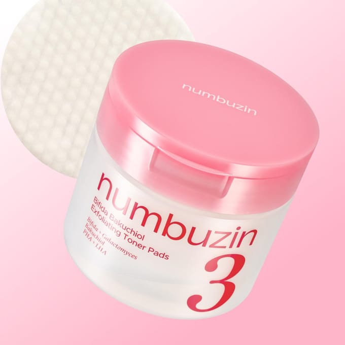 Numbuzin No.5 Patchs Filmées au Glutathion C 70 Patchs (180ml) No.3 Bifida Bakuchiol Exfoliating Toner Pads pink