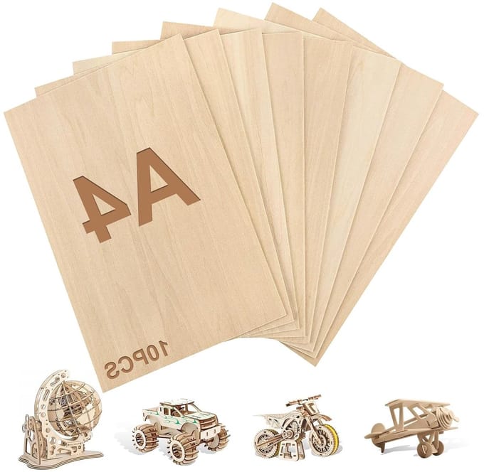 Set van 10 A4 Balsahoutpanelen, 3 mm dik, 30 x 21 cm, Houtpanelen voor Creatief Werk, Modelbouw en DIY Projecten