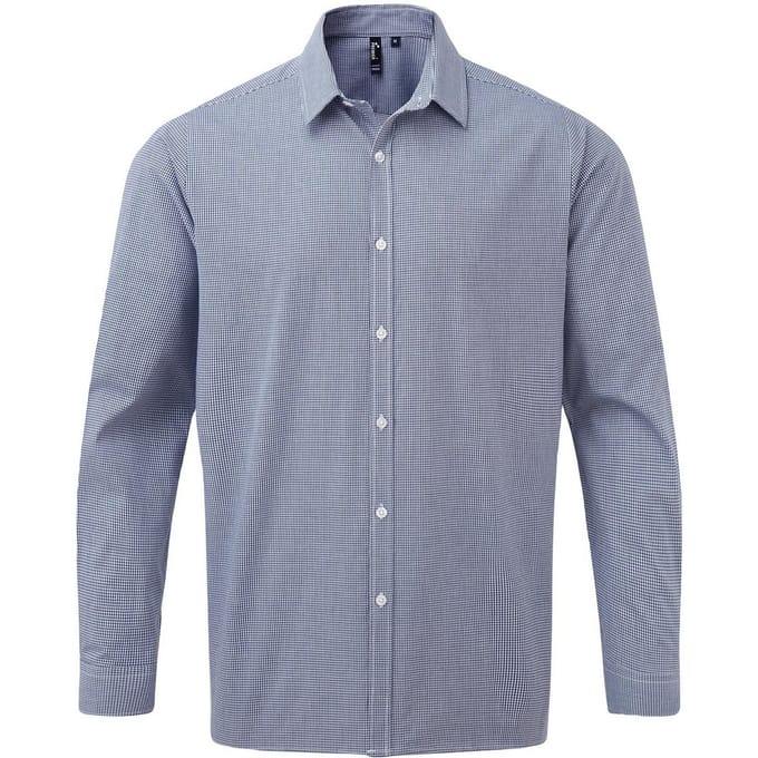Premier Heren Gingham overhemd met lange mouwen (Marine / Wit)