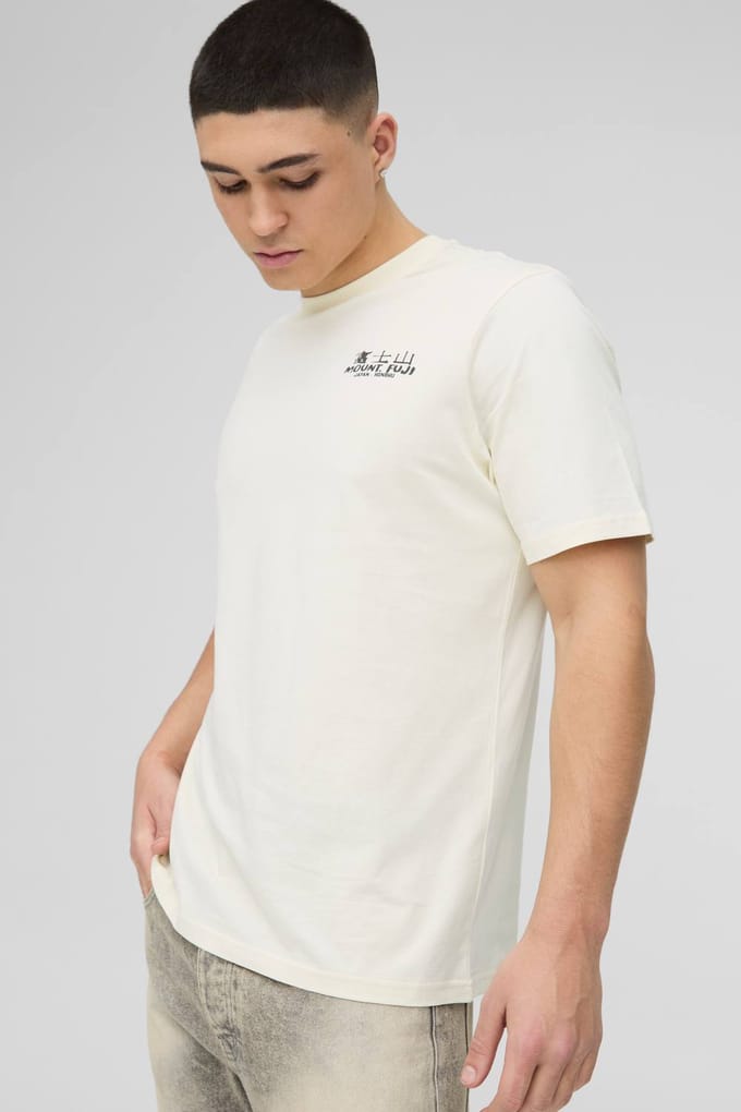 Regular Fit Mountain Graphic T-Shirt | Ecru | Size 2XL