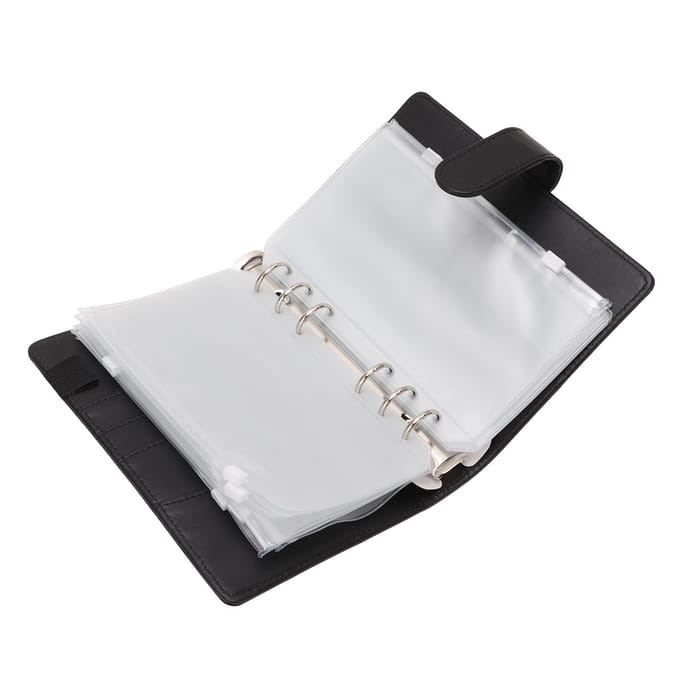 Classeur A6 Classeur A6 Pochette Zippée Carnet Cuir PU Carnet de Budget Enveloppe pour Argent noir