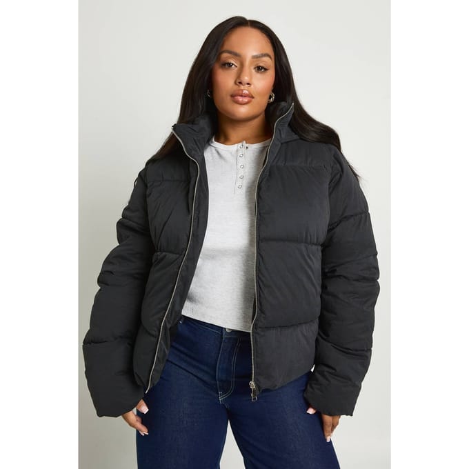 boohoo Dames Plus Gewatteerde Pufferjas | Black | Maat: 16