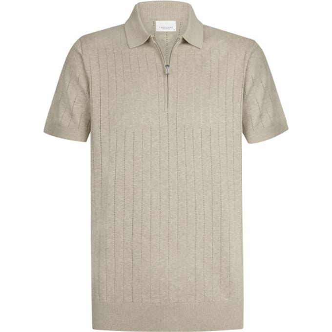 Profuomo Knitted Half Zip Poloshirt Dropneedle Beige - Maat L - Heren