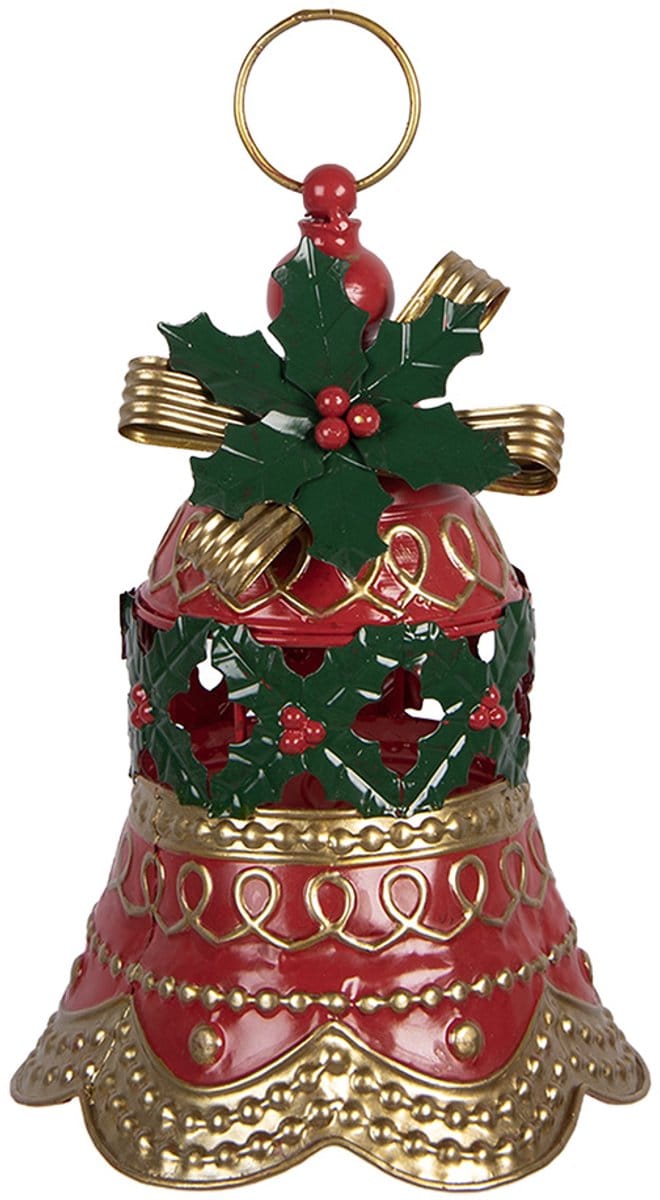 Clayre & Eef Kerstdecoratie Beeld Bel Ø 21x29 cm Rood Metaal