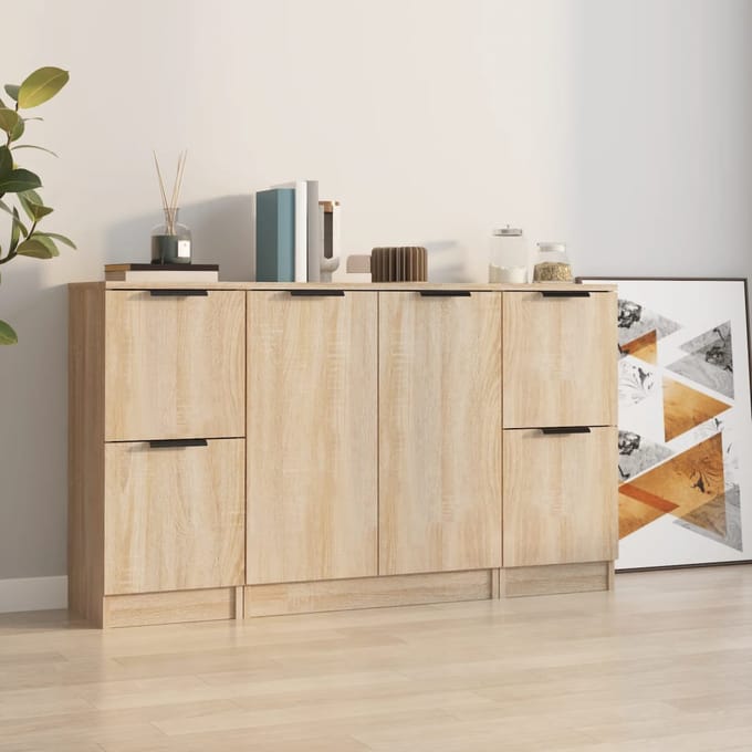 vidaXL - Dressoirs - 3 - st - bewerkt - hout - sonoma - eiken