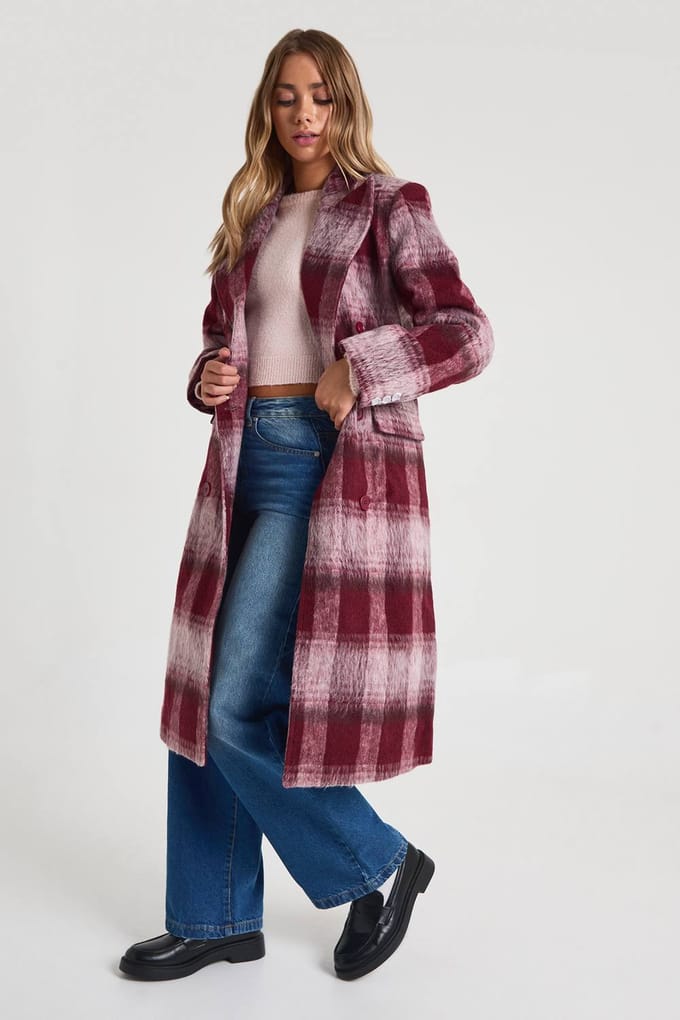 boohoo Dames Controleer oversized dubbelgeknoopte jas | Pink | Maat: 8