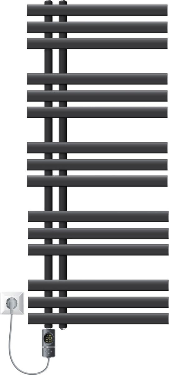 LuxeBath elektrische badkamer radiator IronEM 500x1200mm antraciet + verwarmingselement 1200W thermostaat digitaal display handdoekradiator elektrische handdoekwarmer paneelradiator design radiator