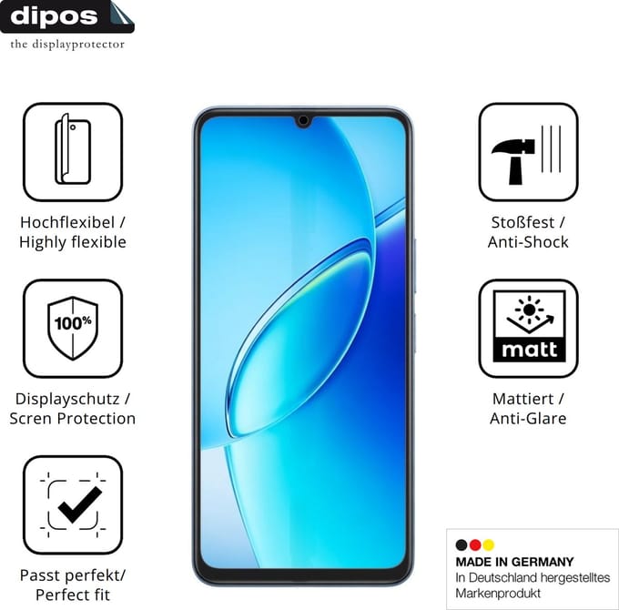 dipos FLEX – 2x Matte Screenprotector geschikt voor Vivo Y60 | Volledige Schermbescherming | Case-Friendly