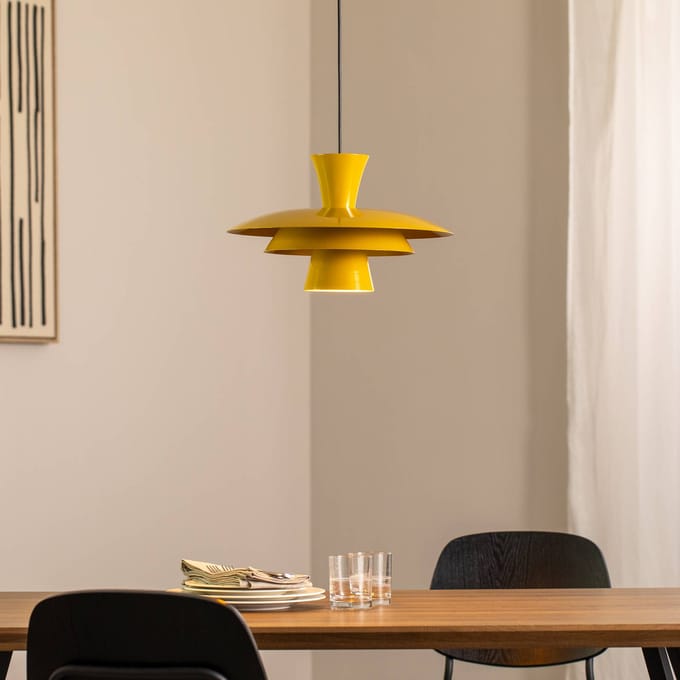 Luminex Hanglamp Plato, mosterdgeel, metaal, Ø 38 cm, E27