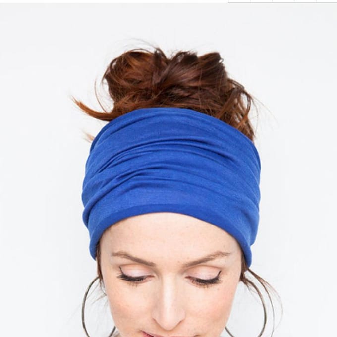 Zachte dames elastische stretch met brede haarband hoofdwikkel yoga hoofdband tulband LYD blauw