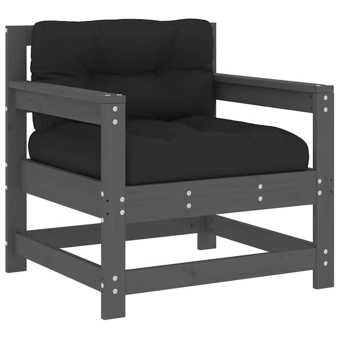 vidaXL - Tuinstoelen - 2 - st - met - kussens - massief - grenenhout - grijs
