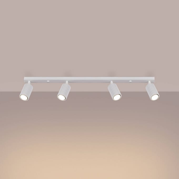 Plafondlamp KARBON 4L met 4 verstelbare spots - Sollux Lighting - IP20 - Wit aluminium behuizing - 81 x 6.5 x 16.5 cm - 4 x GU10 LED, exclusief lichtbron - 4 x 10 W - Minimalistische plafondlamp voor gang, hal en woonkamer