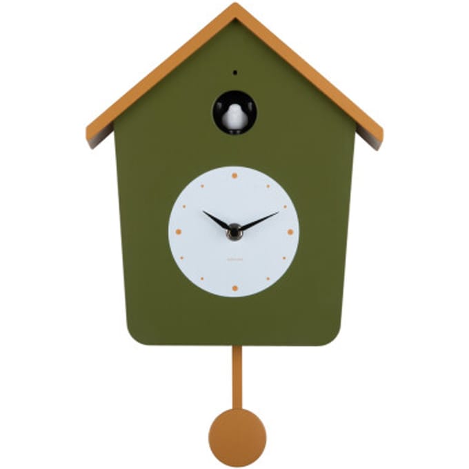 Karlsson - Wandklok Cuckoo Light - Army green & ochre yellow