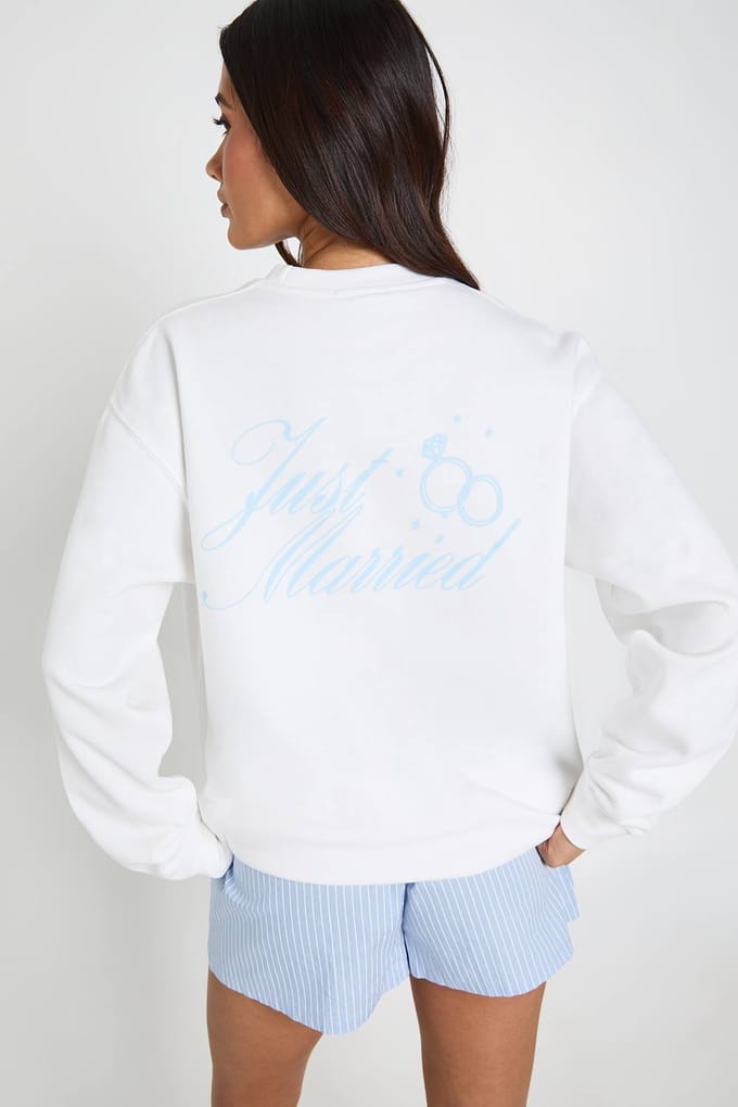 boohoo Dames Bedrukt Oversized Sweatshirt Just Married | Wit | Maat: Large