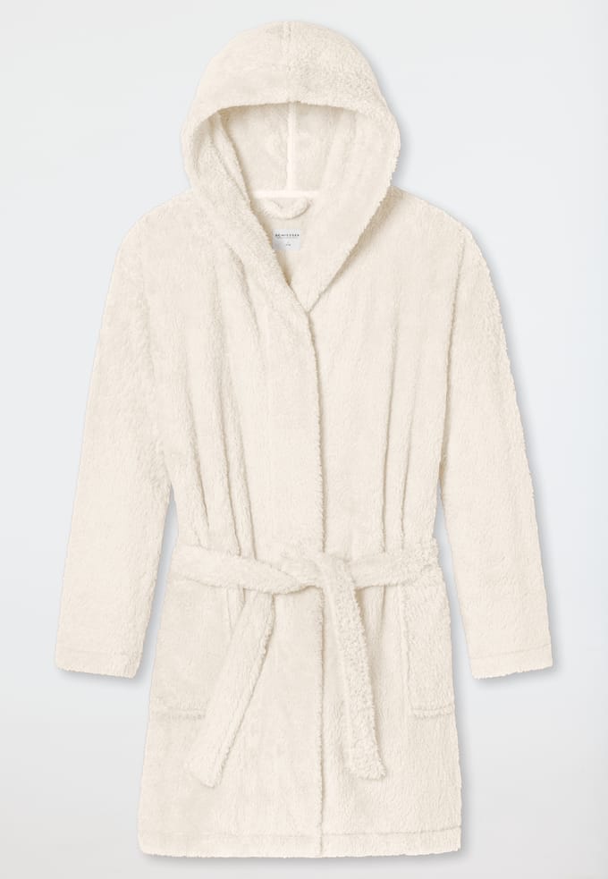 SCHIESSER Essentials badjas - dames kamerjas teddyfleece comfort fit gebroken wit