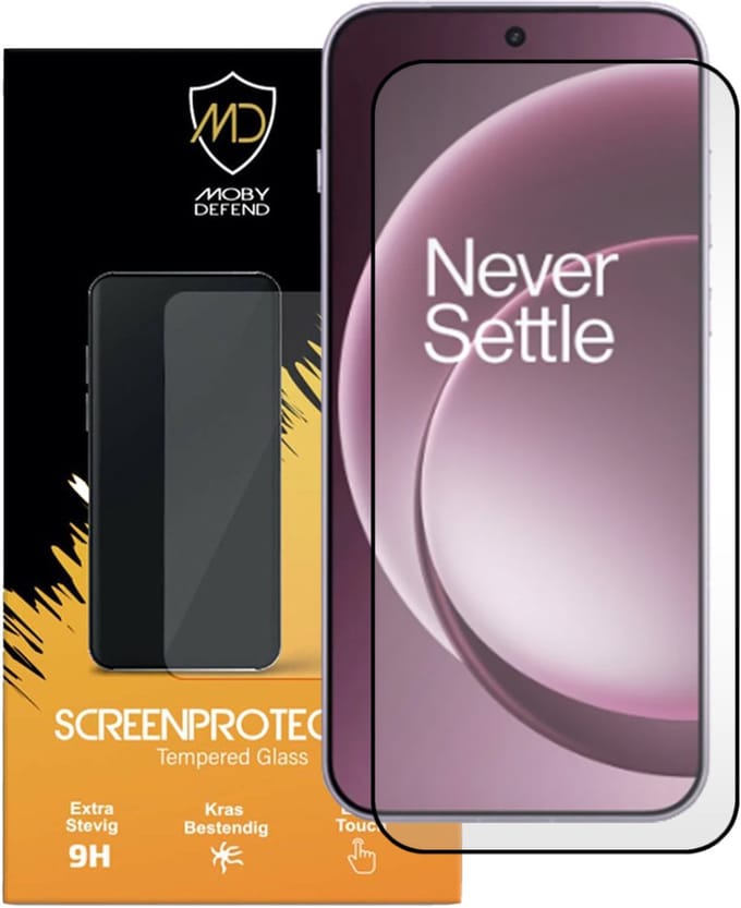 MobyDefend Screenprotector - Geschikt voor OnePlus 15 - Screensaver Met Zwarte Randen - Gehard Glas
