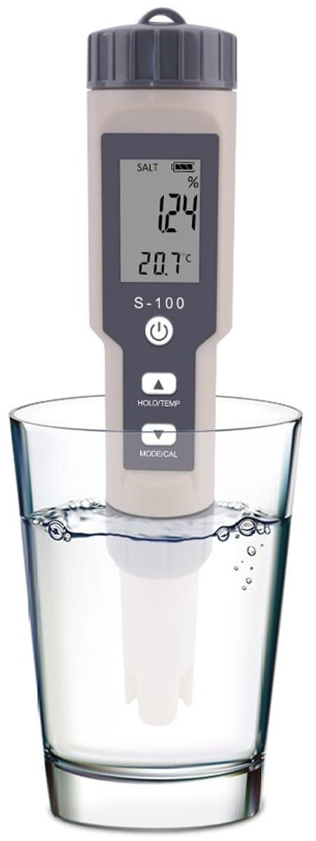4-in-1 Digitale watermeter voor zoutgehalte, TDS, EC, temperatuur