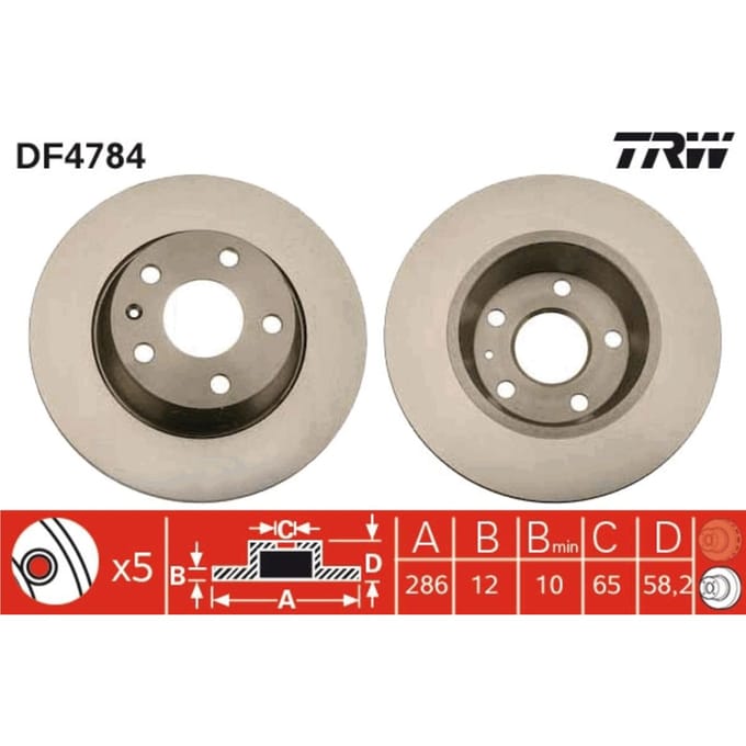 Remschijf TRW DF4784 achter, volledig, 1 Stuk