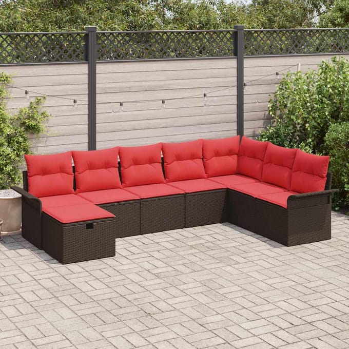 vidaXL - Tuinbank - Set - 8 - st - Bruin - en - Rood - poly - rattan