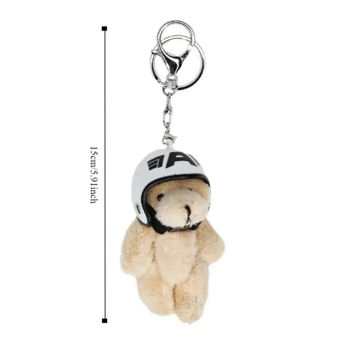 Schattige Beer met Helm Beer met Helm Sleutelhanger Y2K Hanger Sieraden Cadeau white