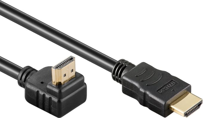 Goobay High Speed HDMI-kabel 90° met Ethernet, 4K/60 Hz, 2 m, zwart, De hoek van 90° van de stekker maakt een haakse verbinding mogelijk